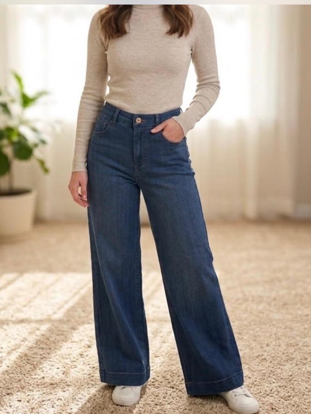 BCBGeneration high rise trouser Medium Blue Wide-Leg Jeans size 7/28.